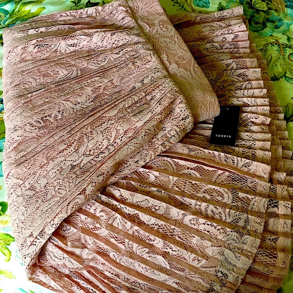 Soft rosed lace pleated skirt🌺